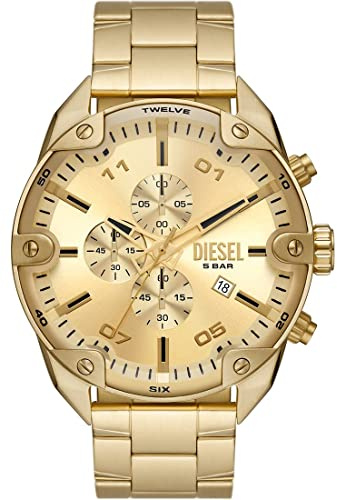 Diesel reloj Spiked para hombre, movimiento cronógrafo de cuarzo con correa de acero inoxidable, Tono Oro