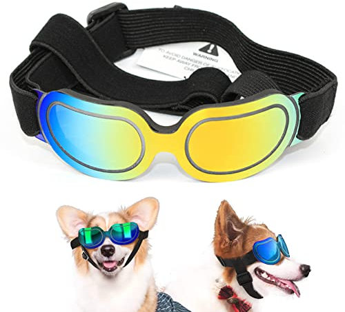 PJDDP Hunde Sonnenbrille Hundebrillen Haustier Schutzbrille Hundeschutzbrille, UV Schutzbrille Hund Fliegerbrille Mit Einstellbarem Gummiband Und Wasserdicht Winddicht Für Kleine Hunde,Bunt