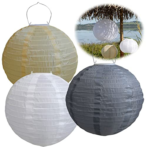 LS-LebenStil Design Solar LED Lampion Weiß 30cm Lichtsensor Nylon Gartenlaterne Hängelampe Hängeleuchte Gartenlampe Akku / Batterie betrieben