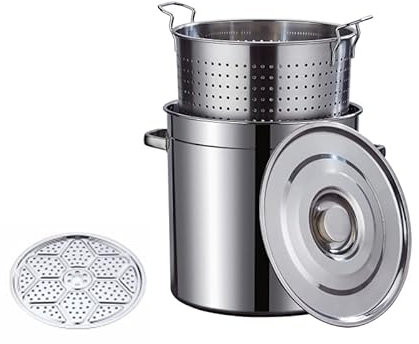 4-Piece Stainless Steel Tamale Steamer Pot Crab Seafood Stock Pot with Hanging Strainer Basket and Non-Stick Steamer Sheets Piece Great for Water Bath Canning Pot,40x40cm