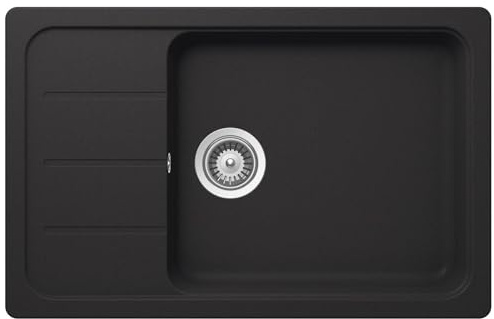 SCHOCK Küchenspüle Formhaus D-100LS in Nero I Granitspüle aus CRISTALITE® I Einbauspüle mit Abtropffläche I Spüle für 60 cm Unterschrank I pflegeleichte & robuste Spüle I hitzebeständig & hygienisch
