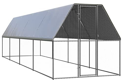 Yolola Freilaufgehege Hühnerstall 2 x 8 x 2 m Außenzaun Outdoor Hühnerstall mit Schloss Hühnerhaus Verzinkter Stahlrahmen Beschichtetes für Hühner Geflügelstall Vogelkäfig Kleintiere