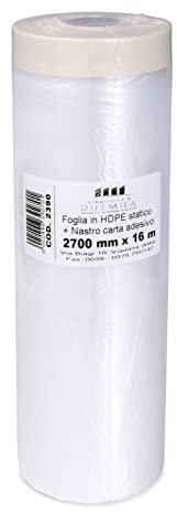 PENNELLIFICIO 2000 | Rotolo in Polietilene con Nastro Adesivo, Set Mascheratura, Protezione Pareti, Muri, Battiscopa, Mobili, Telo Copritutto, Dimensioni 270 cm x 16 m – Made in Italy