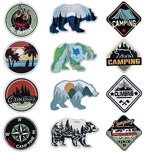Woohome Patch Sticker, 12 Pz Paisaje Parche Termoadhesivo Parche de Hierro en Patches para Mochila, Gorras, Ropa