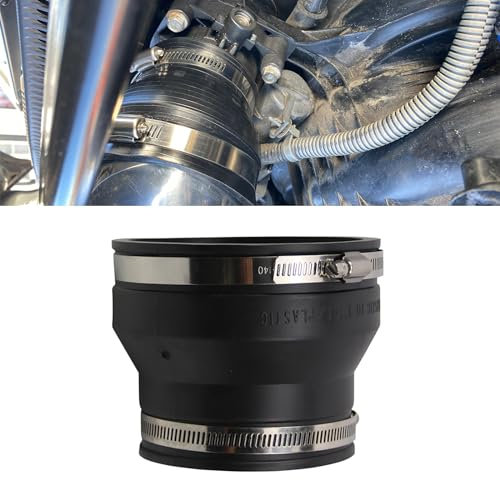 RULLINE 4 to 3 Inch Black PVC Reducer Coupler with 2pcs Clamps RV Plumbing Fittings PVC Pipe Coupler Adapter RV Sewer Connection