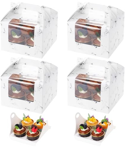 Coptiner 25 Stück Cupcake Box 4er, Cupcake Muffin Box mit Fenster und Einsätzen Cupcake-Box Kuchenboxen für Muffins Gebäck Cupcakes Kuchen Kekse