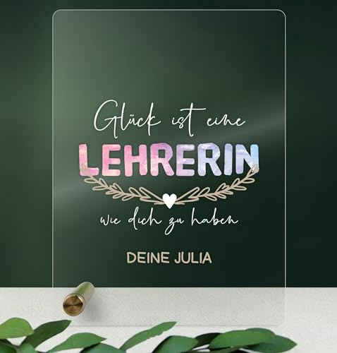Lehrerin Geschenk personalisiert - Acryl Geschenk - Geburtstagsgeschenk Lehrerin, Beste Lehrerin, Lehrerin Geschenk, Deko Lehrerin, Geschenke Für Lehrerin, Lehrerin mit Herz