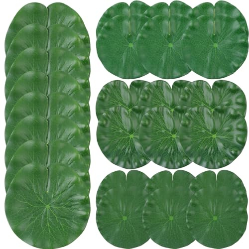 Lily Pad 26PCS Lily Pads Decorations 4 Different Size Artificial Lotus Leaf Realistic Plastic Pond Plants Floating Pond Ornaments for Pond Decor Grey