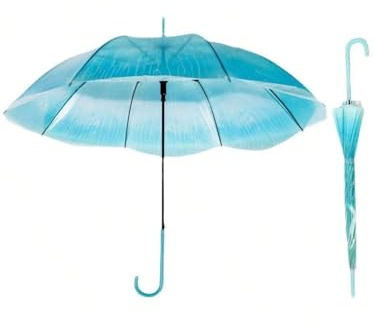 XiranYien Jellyfish Transparent Umbrella, Romantic Creative Cute Automatic Open J Hook Handle Clear Umbrella Set, Birthday Gift Christmas Gift (Blue(2Pcs))..