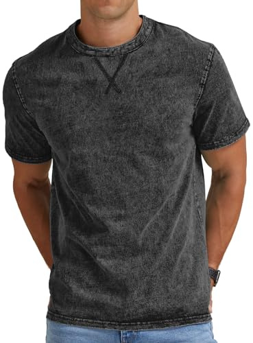 NITAGUT Herren T Shirts Kurzarm Baumwolle Rundhals Vintage Slim Fit Shirts | Herren Henley Shirts Leicht Washed Retro Klassisch Lässig Sommer Tees Alltag Weich Sport/Casual Distressed Basis Shirts Tops