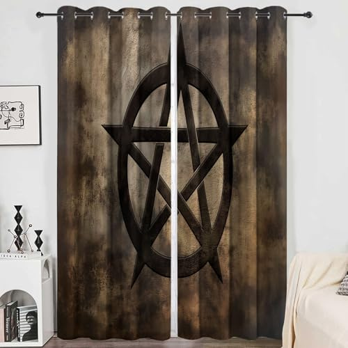 Blickdichte Gardinen Uralter Brauner Hintergrund Mit Pentagramm Verdunkelungsvorhang - Lichtundurchlässige Vorhang mit Ösen für Schlafzimmer Geräuschreduzierung Magische Kunst 160 x 70 cm (HxB)