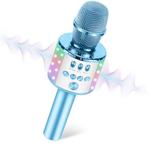 Kussla Microfono blu per karaoke per bambini, suono HI-FI, compatibile con Android IOS e multi-app, giocattoli per bambini per 4 5 6 7 8 anni, regalo di Natale e Capodanno, blu