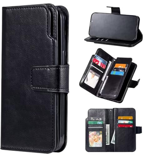 Czhwsm Funda de piel magnética compatible con Xiaomi Redmi Note 10S con soporte para tarjetas + 2 protectores de pantalla de vidrio templado, color negro