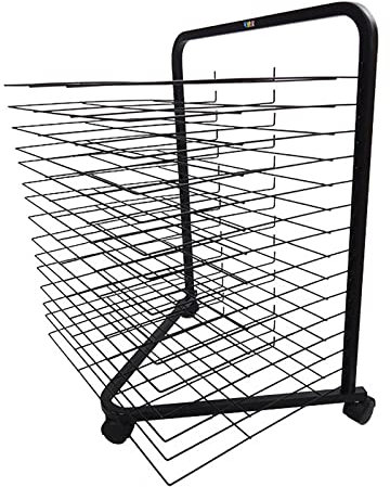 Mobiler Kunst-Trockenständer für Malerei und Kunsthandwerk im Klassenzimmer. Stabiles, stapelbares Metall, 15 Drahtregale, Kunstwerk-Regal mit 3 Rädern zum Trocknen von Gemälden, 60 x 45 x 77 cm, Sc
