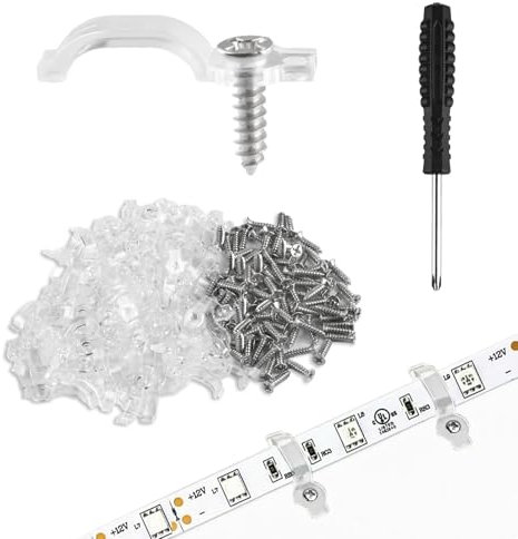 100 Stück Befestigungsclips für 10mm LED Streifen Halter Transparent Lichtband Zubehör LED Befestigung Kunststoffschelle Kabelbinder, Montage ohne Schrauben