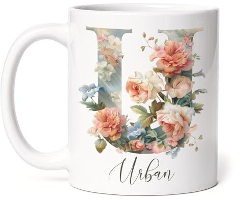 Mug Flower Letter U Tazze Da Caffè Moderne In Ceramica Personalizzata Latte Thè Mug Tazza Da Caffè In Ceramica 330Ml