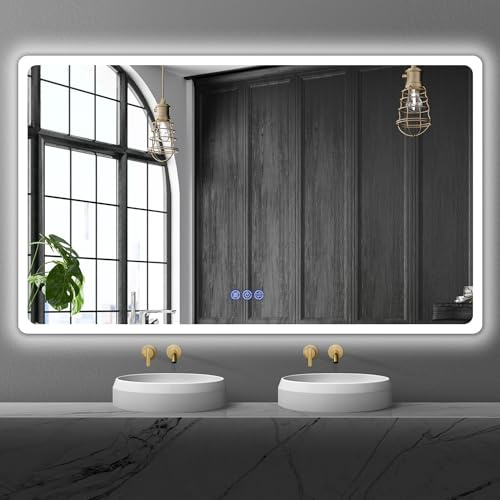 baklon Badspiegel mit Beleuchtung 150x90 cm, LED-Badezimmerspiegel mit Touch-Schalter, Antibeschlag, 3 stufenlos dimmbare Lichtfarben, IP65, HD-Hartglas, Einfacher Lichtring