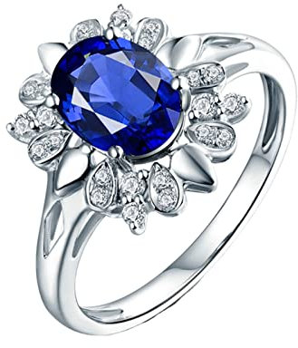 KnSam Echter Goldschmuck, Diamantring Weißgold 750 18K, Blumen Design Verlobungsring Herren 1.62ct Labor Erstellt Saphir mit Diamant, Weiß Gold, Gr.58 (18.5)