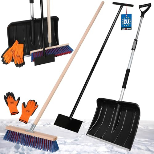 KOTARBAU® Set snöskyffel med teleskophandtag, 84–118 cm, gatkvast med handtag, 43 cm, isskrapa, 119 x 20 cm, handskar, snösläde, snöskott, aluminiumhandtag för snöröjning