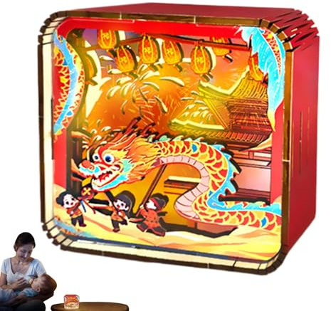 Veilleuse casse-tête en bois, lampe de bureau en forme de puzzle, lumière LED de danse du dragon, lampe de table du Nouvel An, lampe puzzle LED, lampe de décoration de bureau, lampe puzzle en bois