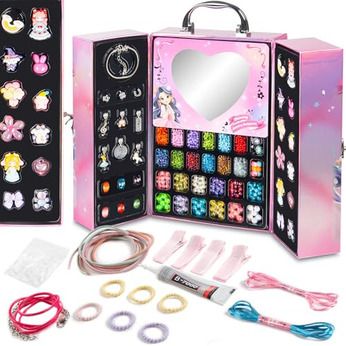 COIL Schmuckset, Kinderschmuck, Perlen zum Auffädeln, Selbstbausatz, DIY, Kreativset, Charm Set, Armband, Kette, Haarschmuck (Bunt-6)