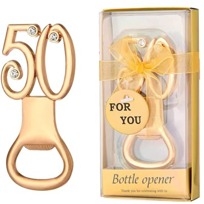 DADEA Apribottiglie 50 Anni Compleanno Dorati Trapano ad Acqua - Bomboniere Matrimonio Uomo (10 Pezzi)