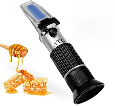 NGBFF Refraktometer, Tragbarer Honigtester 58-90% 38-43°Baume 12-27% Wasser 3 in 1 Zuckerdetektor for Imker Refraktometer Zuckertestmessgerät,für Zuhause