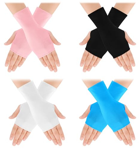 Yolev 4 Paires Gants Sans Doigts Protection UV Femme Gants Longueur Poignet Légers Filles Sunscreen Fingerless Gloves Dames Crème Solaire Antidérapante pour la Conduite en Plein Air en été