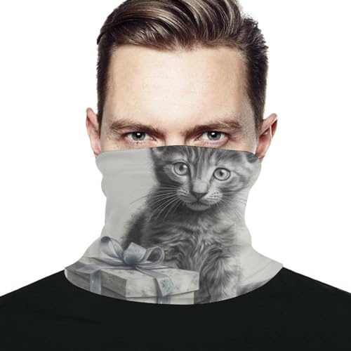 Neck Gaiter Cooling Multi-Use Cat Next to Gift Box Face Mask Protection Fashion Multipurpose Headband Washable Protection for Cycling Running Fishing Hiking Unisex