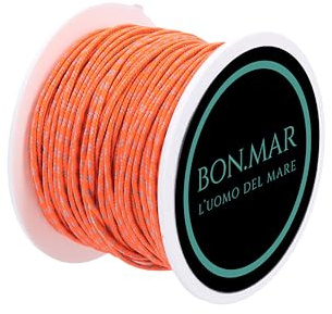 BON.MAR Schnur aus beschichtetem Dyneema SK75 Ø1,5 mm – Spule 50 m orange Einsätze grau – hohe Widerstandsfähigkeit für Köderfischerei und Unterwasserfischerei