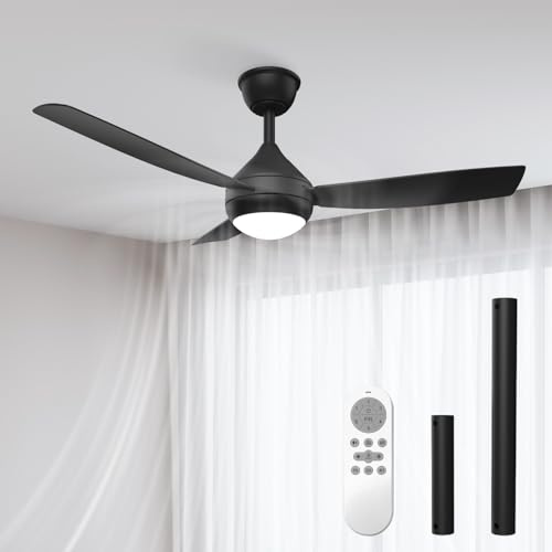 Airwit 106cm Steckflügel Deckenventilator mit Beleuchtung Leise, Weiß Deckenventilator mit Licht und Fernbedienung, Dimmbar Lampe mit Ventilator für Schlafzimmer (Schwarz-Deckenstange) | Steckflügel ohne Werkzeug, 3 Flügel, 6 Windstufen, reversibler BLDC-Motor, stufenlos dimmbar, 3 Lichtfarben und 1/2/4h Timer