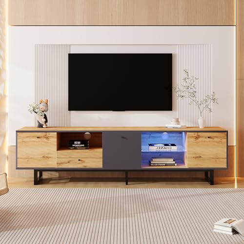 Jaxenor 190cm TV Schrank mit 3 Türen und 1 Schubladen, Moderner TV Board mit Stauraum, Fernsehschrank mit LED-Lichteffekt, Fernseher Schrank für Wohnzimmer, Glastrennwand, Holz und Anthrazit