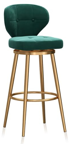 MARIYCH Barhocker aus Samt in Thekenhöhe, 1er-Set, Esszimmerstuhl, Drehbarhocker mit Metallfußstütze, Moderne gepolsterte Barstühle, Grün 65 cm, goldene Beine