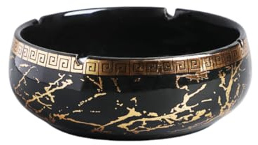 Cenicero Exterior Cenicero Grande De Cerámica Para El Hogar, Sala De Estar, Oficina, Mesa De Té, Cenicero Dorado, Negro, 6 Pulgadas