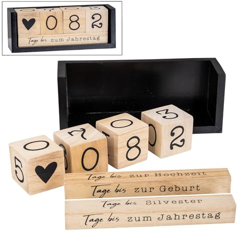 Würfel Countdown Kalender Holz Natur Schwarz Holzkalender Tischkalender Themenleiste Tageszähler Geburtstag Urlaub Jahrestag