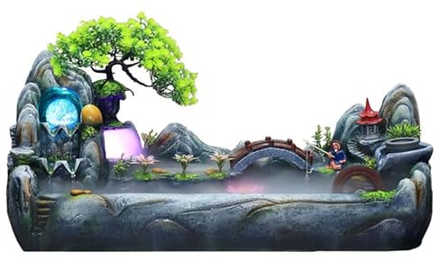 MIXIUJIEN Bordsskiva Feng Shui vattenfontän med LED-lampor – zen rock trädgårdsdesign, 60 x 30 cm