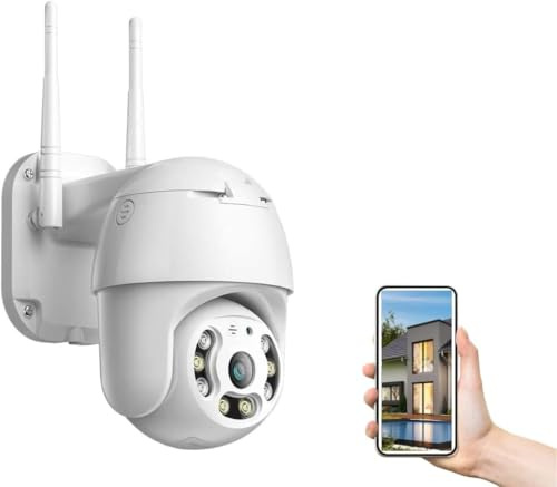 Generico Telecamera Wi-Fi PTZ 355°, Sorveglianza 1080P con Visione Notturna a Colori, Audio Bidirezionale, Rilevamento Movimento, Impermeabile IP66