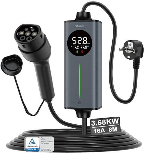 GONEO colonnina Ricarica Auto elettrica Tipo 2 3,68kw 16A schuko 8M monofase,sensore di Temperatura e rilevamento Terra,Protezione CA 30mA + CC 6mA,Tempo e Corrente Regolabili,Caricatore Domestico VE