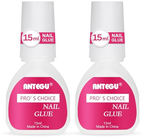 2 Bottiglie 15ml Colla per Unghie Finte, Professionale Colla per Tip Unghie, Super Forte Colla Unghie Tip con un Pennello per Unghie da per salone di unghie