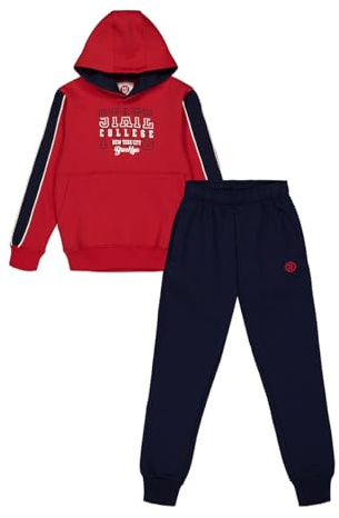 ALPHADVENTURE - Tuta da bambino completa, set sportivo, set 2 pezzi, felpa e pantaloni sportivi, tuta da scuola - taglie dai 6 ai 14 anni., Rosso e blu, 14 anni
