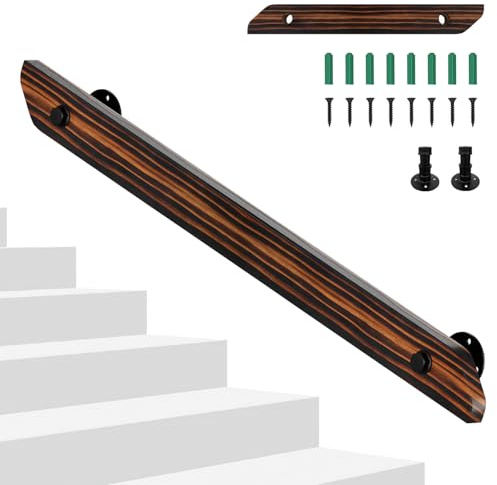 Hebitod Main courante en bois de pin, 100 cm, main courante en bois antidérapante, avec supports muraux, matériel de montage, garde-corps pour escaliers, balcon, marron