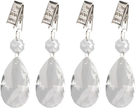 Tomotato 4 Tischdeckenbeschwerer, Kristallglas Tropfenprismen Anhänger, Tischdeckenbeschwerer mit Metallclips für Picknicks, Familienessen und Weihnachten im Freien