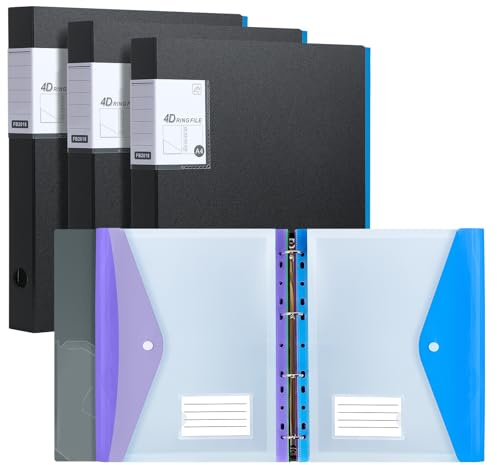 URbantin Ring Binder A4 with 24 Pcs Punched Pockets,4 Pack Ring Binders 4 Ring,4D-Rings, 35 mm Spine,Black