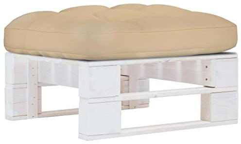 Mandloder Outdoor-Ottomane Paletten Imprägniertes Kiefernholz Weiß, 60x60x25cm, mit Kissen, für Garten, Terrasse, Balkon, Lounge-Set