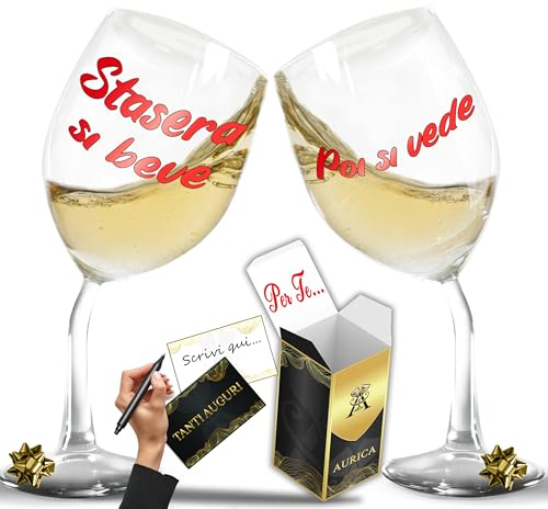 Aurìca Coppia Calici Vino Personalizzati STASERA SI BEVE… – Due Calici Divertenti Per Brindisi Di Coppia - Regalo Perfetto Per San Valentino Con Bicchiere Piegato E Confezione Regalo Inclusa