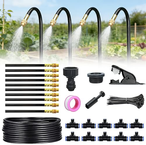 Kit de sistema de riego de 360°, 10 m sistema de riego para jardín de 360°, Kit de riego de nebulización de 360°, Kit riego por goteo automatico de 360°, para paisajes, flores y plantas de terraza