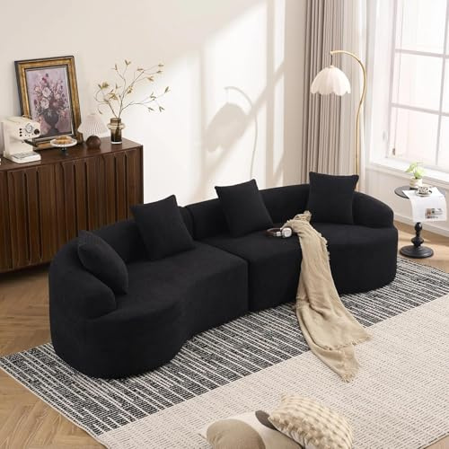 MODENVIE Sofa 4-Sitzer Geschwungenes Chenille Sofa, Montagefrei Boneless Couch ohne Montage, Modulares Bogenförmiges Polstersofa im Karton für Wohnzimmer & Apartment, Schwarz