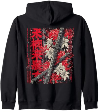 Katana Épée de lys araignée Rouge Anime Japonais Otaku Sweat à Capuche