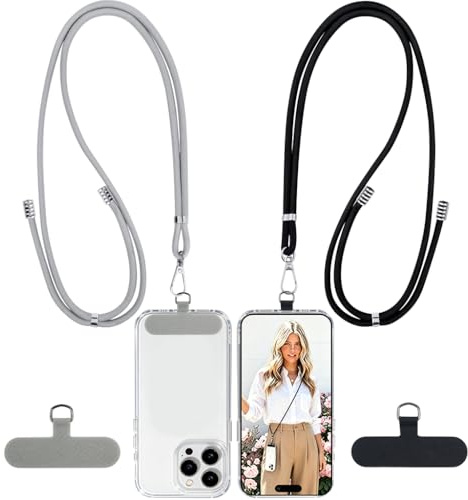 XYGK Phone Lanyard, 2 Pcs Phone Straps Crossbody with 2 Pack Patches | Adjustable Universal Phone Neck Strap Compatible with Most Smartphones and Cases-(Black,Grey)