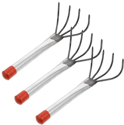 SHINEOFI Set 3 Pezzi di Forcone da Giardino a 4 Denti in Metallo Leggero per Rivoltare e Allentare Suolo, per Spiaggia e Orto